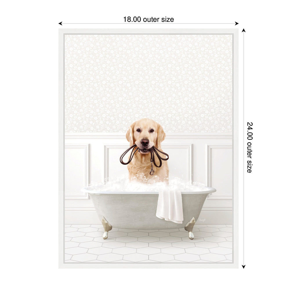 Sylvie Golden Retriever in White Bath Framed Canvas by Amy Peterson