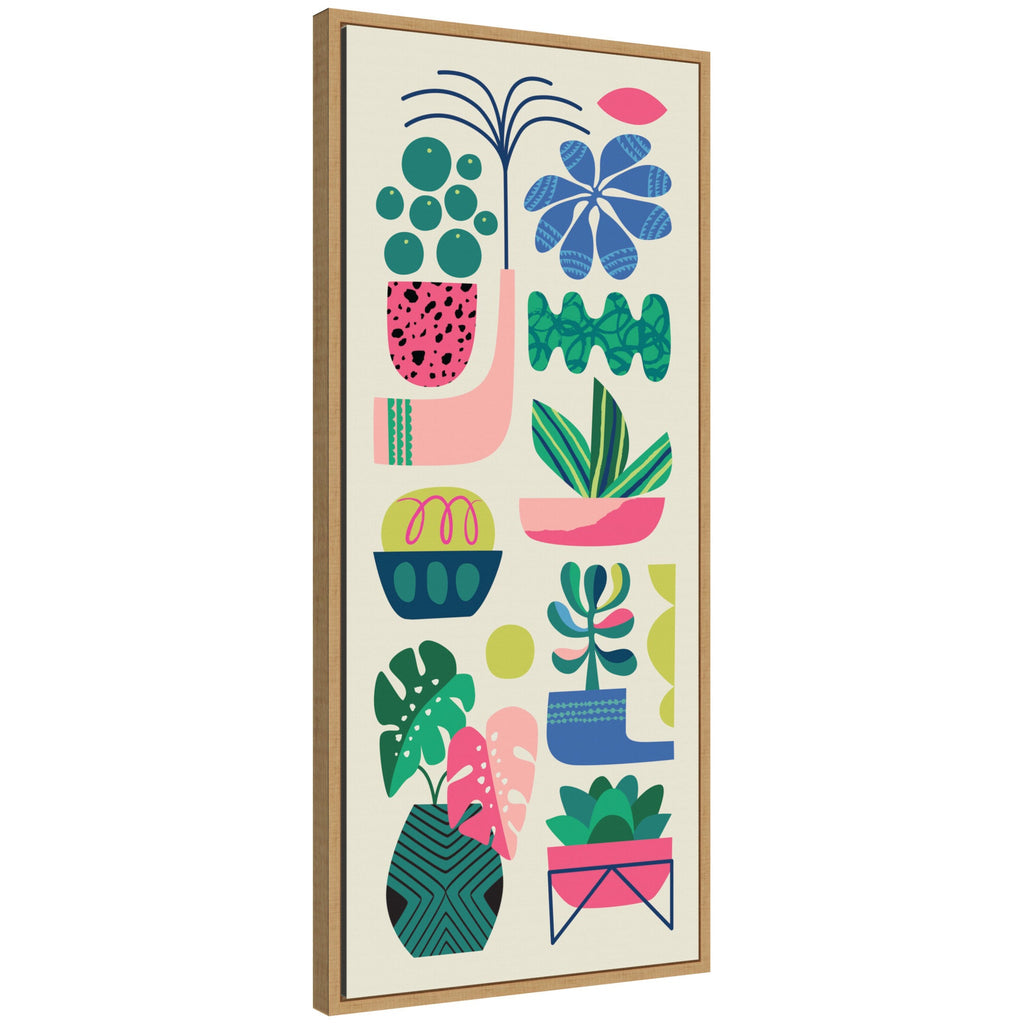 Sylvie Retro Bright Floral and Succulent Tall Narrow Framed Canvas by Rachel Lee