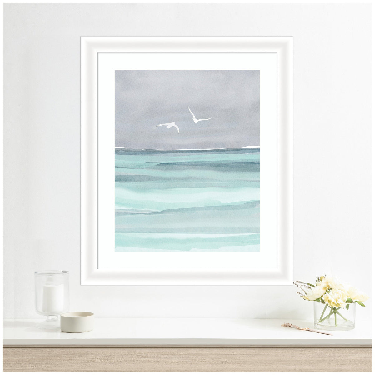 Framed Art Sea and Seagulls by Nikita Jariwala
