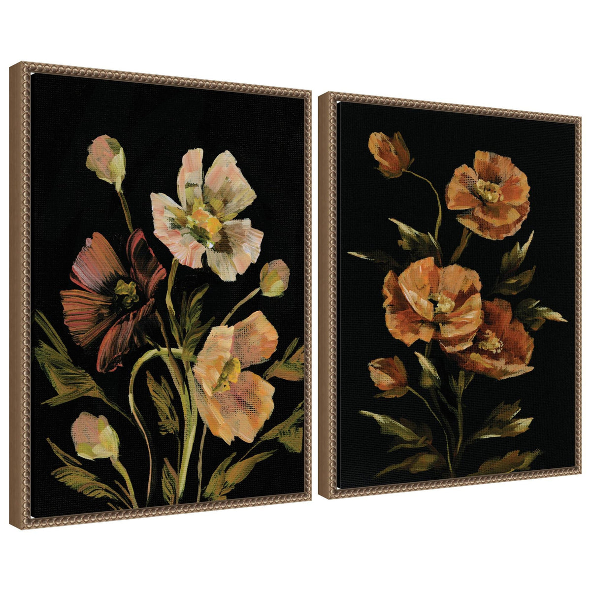 Sylvie Beaded Moody Floral 5 and 6 Framed Canvas Art Set of 2 by Annie Quigley