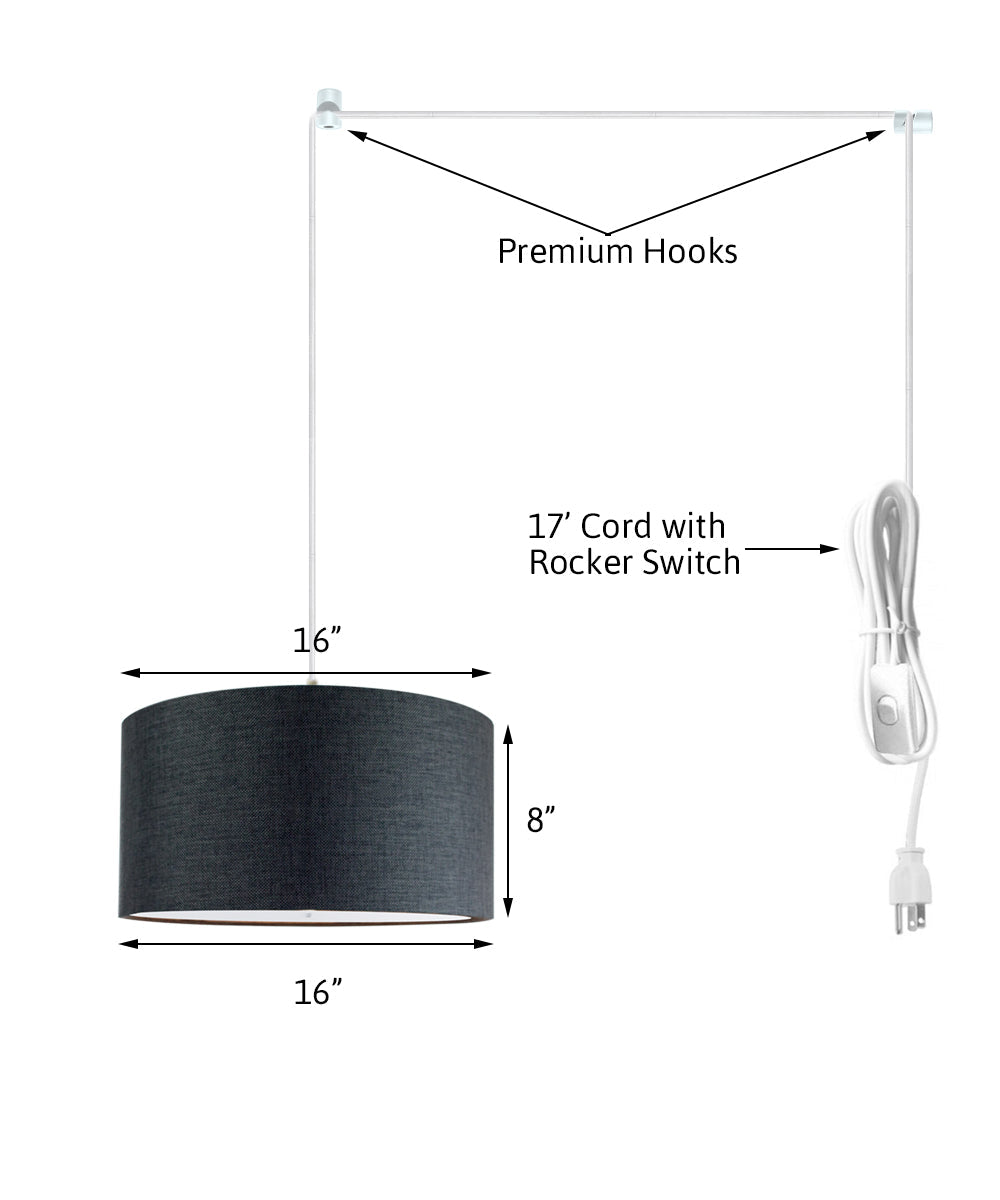 Home Concept 2-Light Plug-In Swag Pendant Light Granite Gray with Diffuser White Cord - 16"W