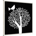 Sylvie Black and White Bird Tree Linocut Framed Canvas by Giuliana Lazzerini