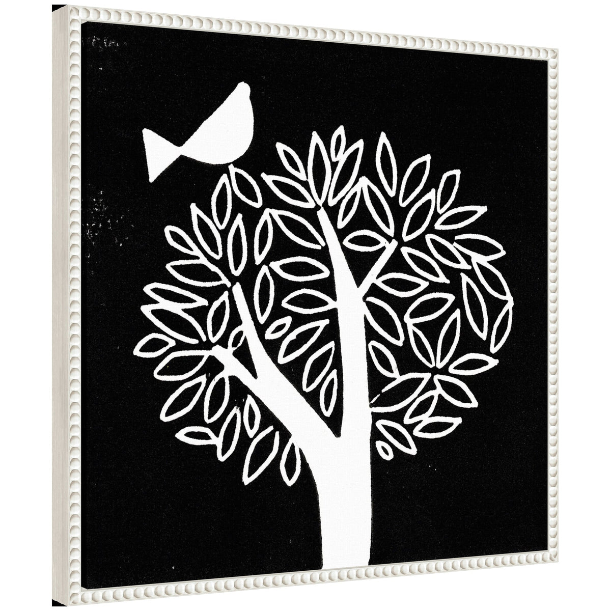 Sylvie Black and White Bird Tree Linocut Framed Canvas by Giuliana Lazzerini