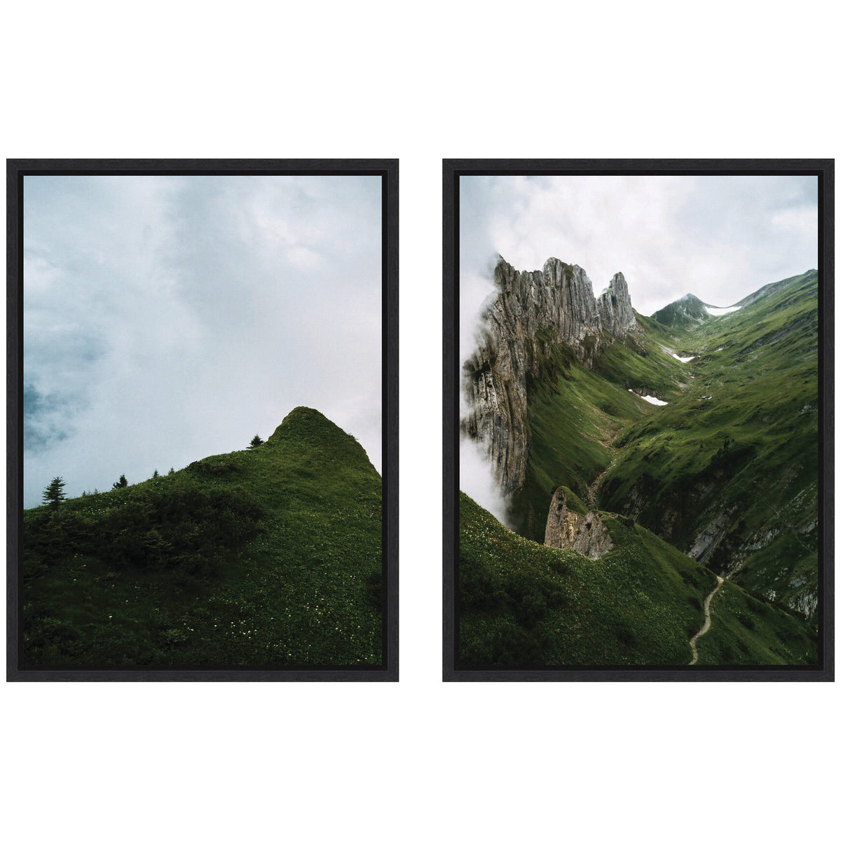 Sylvie Mountain Ridge and Green Meadow Framed Canvas Art Set of 2 by Michael Schauer