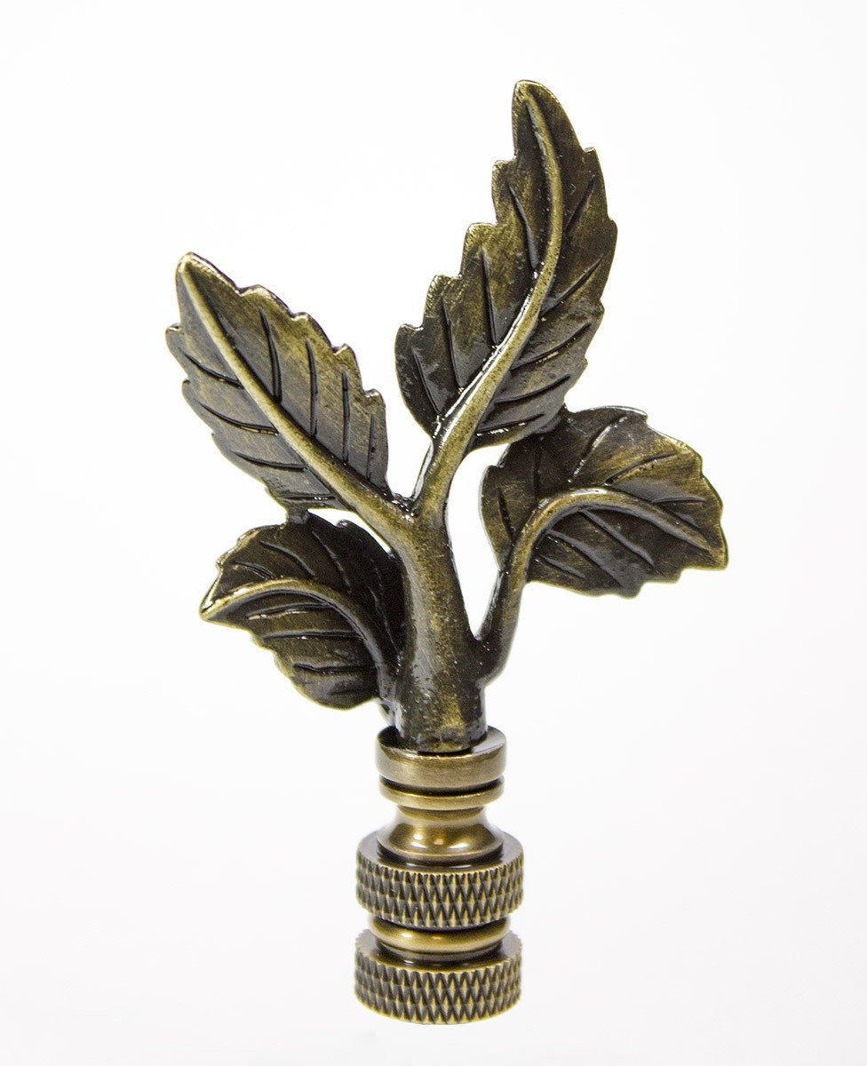 Leaves Lamp Finial Antique Brass Metal 3"h