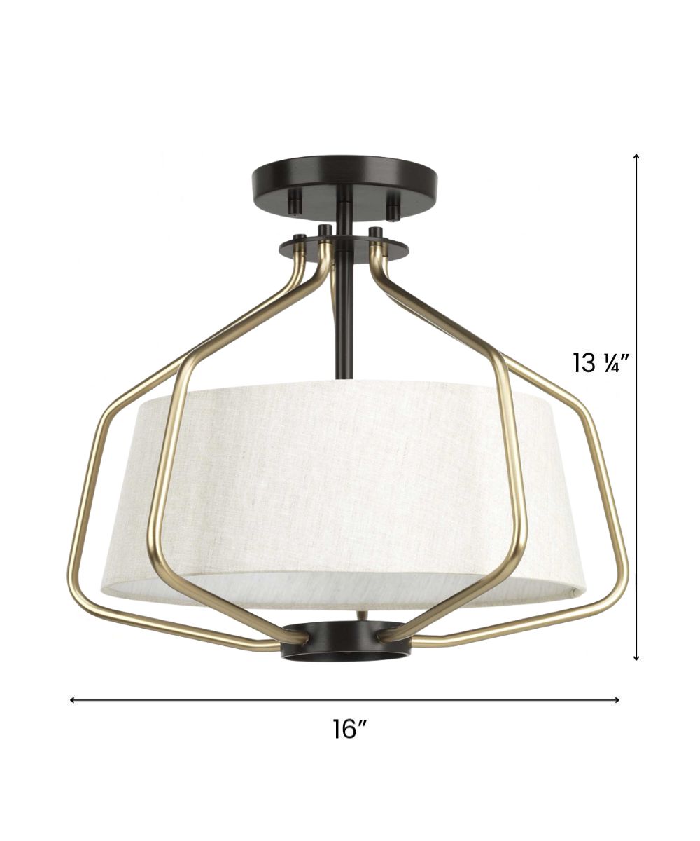 Progress Lighting Hangar 2-Light 16"w Semi-Flush Mount/Pendant Light Convertible Light Fixture Antique Bronze