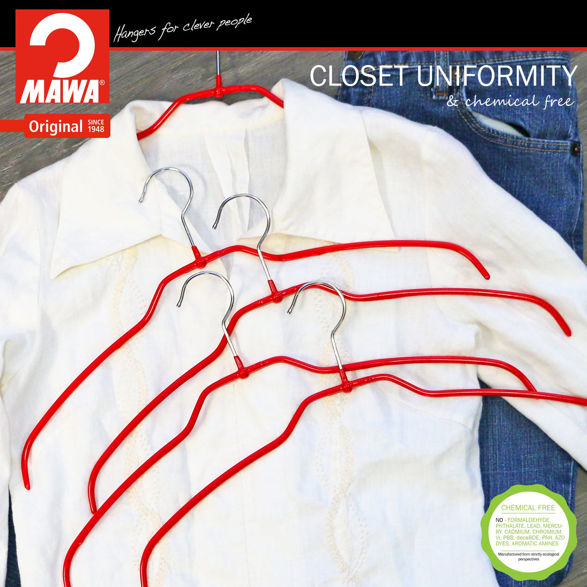 MAWA Silhouette Ultra Thin Narrow 36-FT, Hanger, New Red