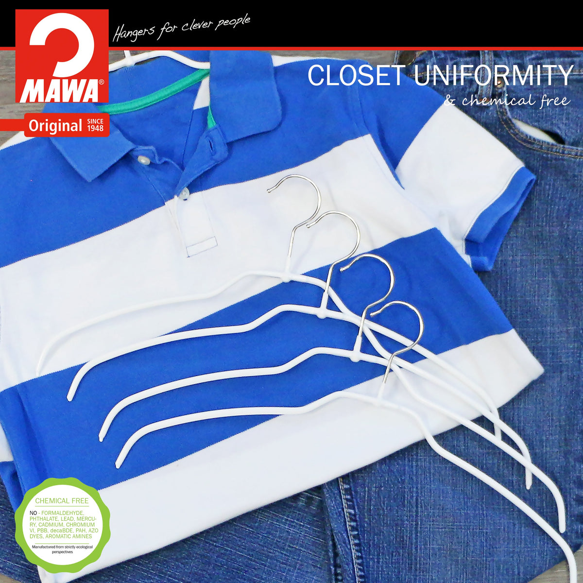 MAWA Silhouette Ultra Thin Narrow 36-FT, Hanger, White