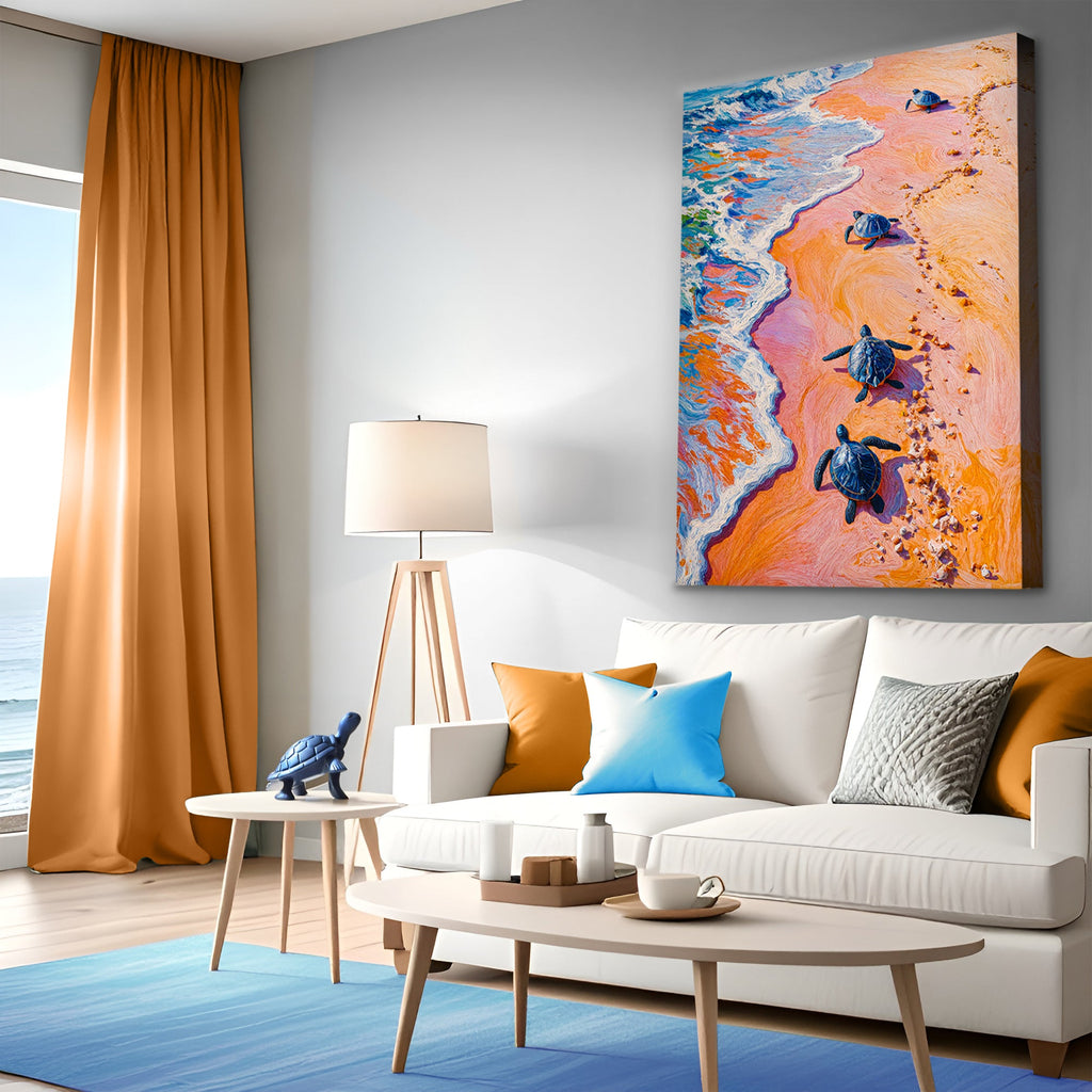 Turtles' Journey To The Sea Canvas Wall Art