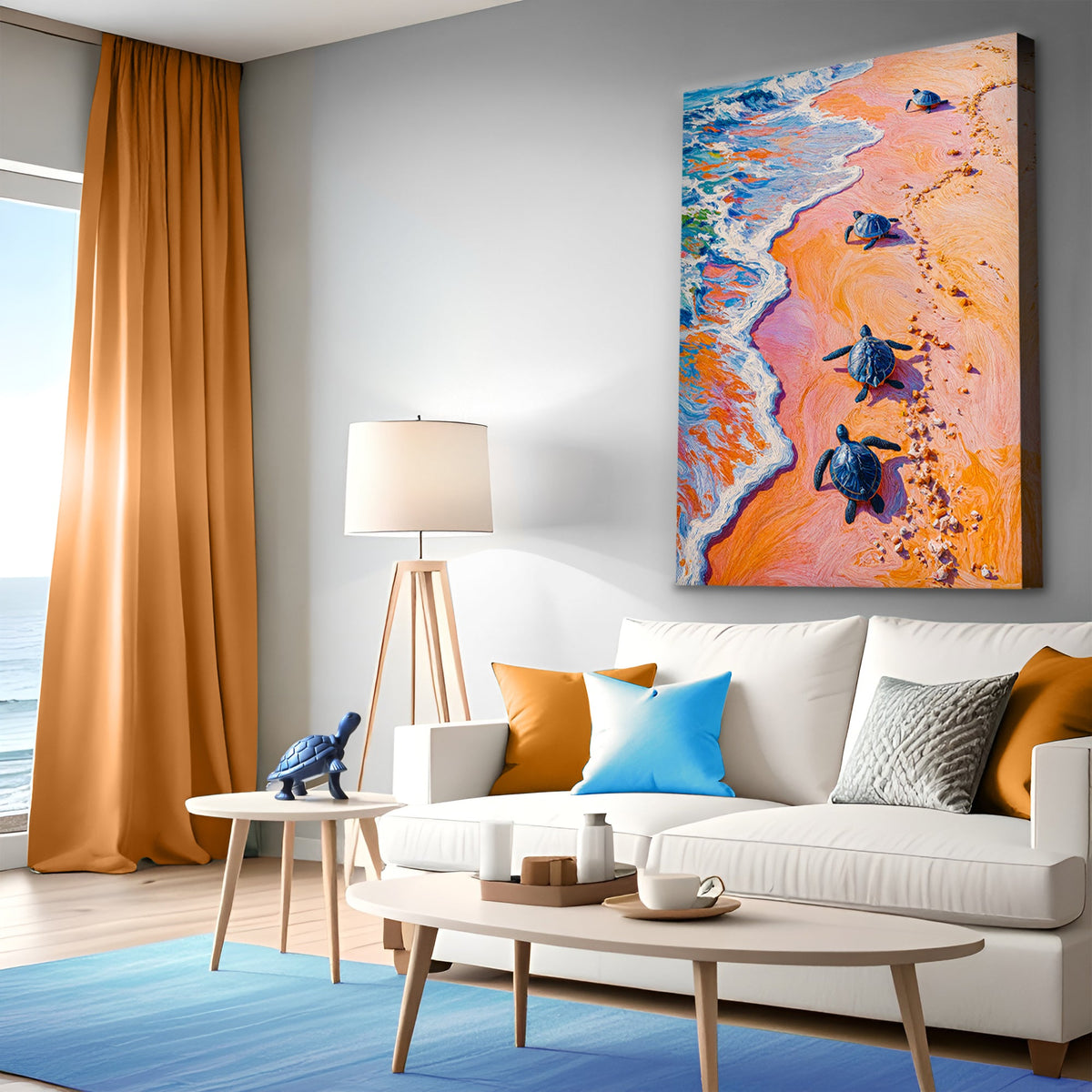 Turtles' Journey To The Sea Canvas Wall Art
