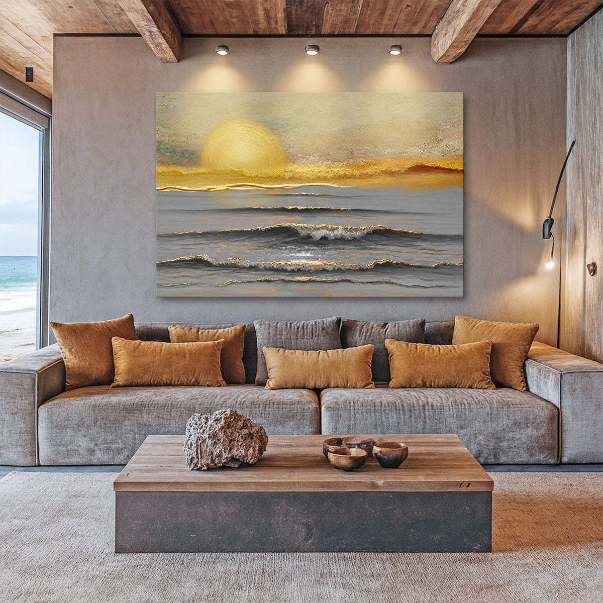 Golden Horizon Calm Canvas Wall Art