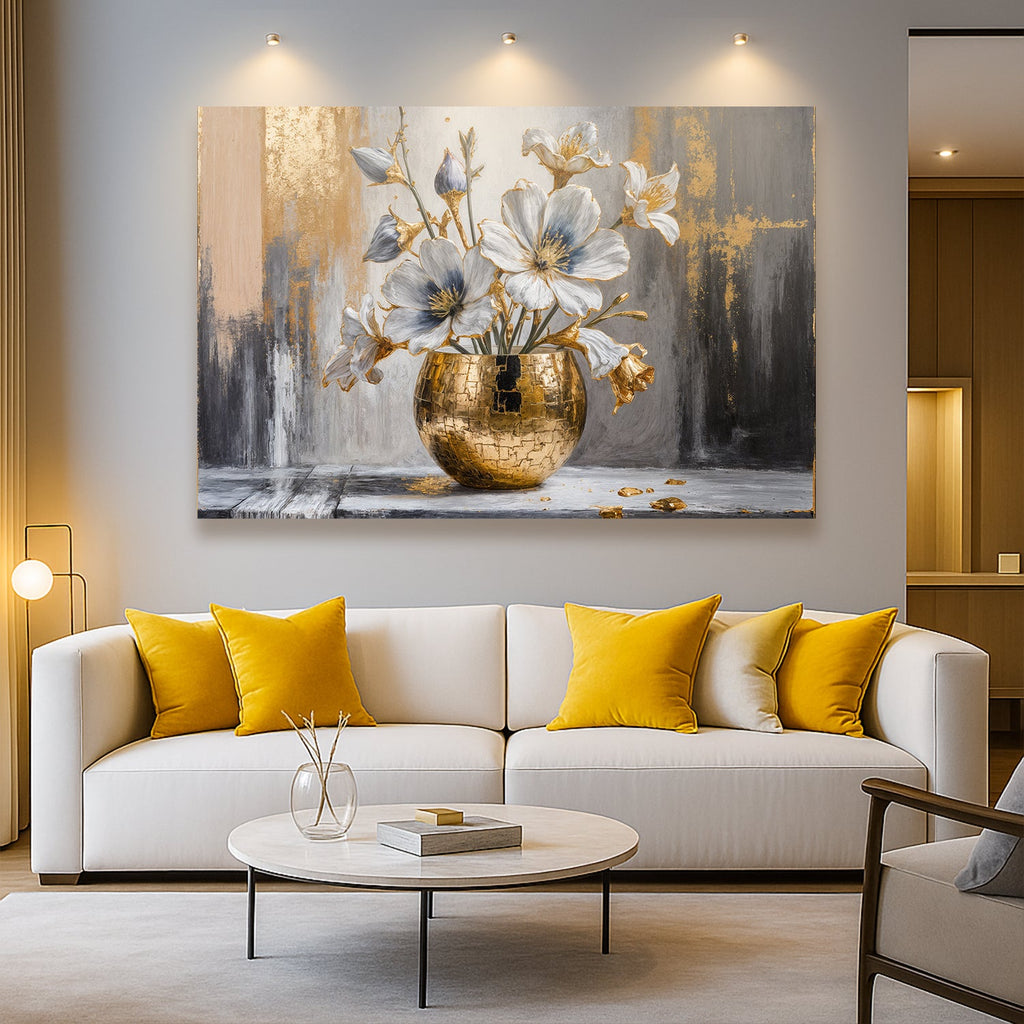 Magnolia Bloom in Gold Abstract Wall Art