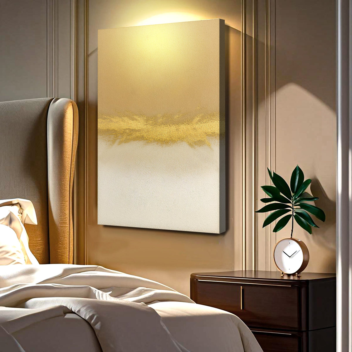 Minimalist White And Gold Canvas Wall Art