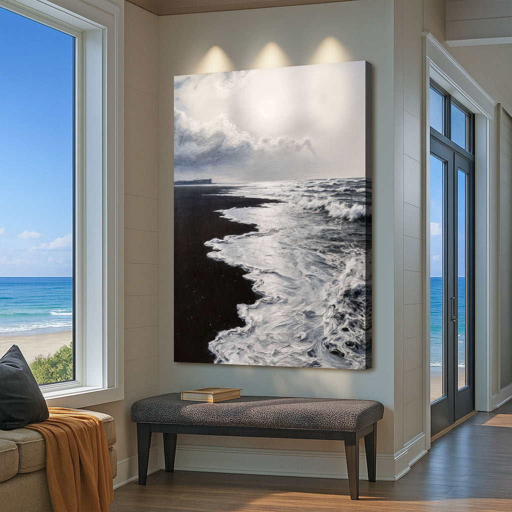 Black & White Waves Abstract Canvas Wall Art