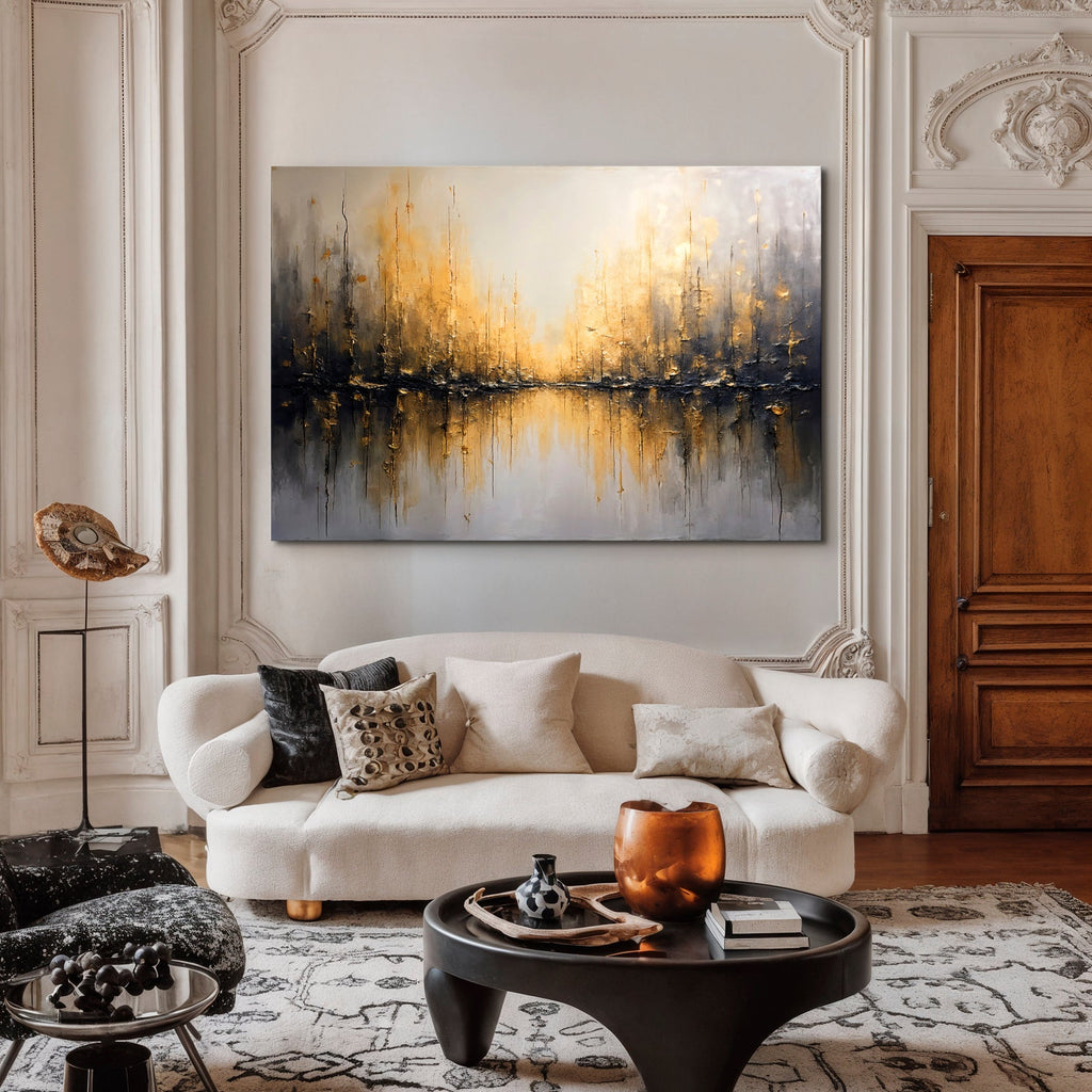 Golden Reflections Abstract Canvas Wall Art