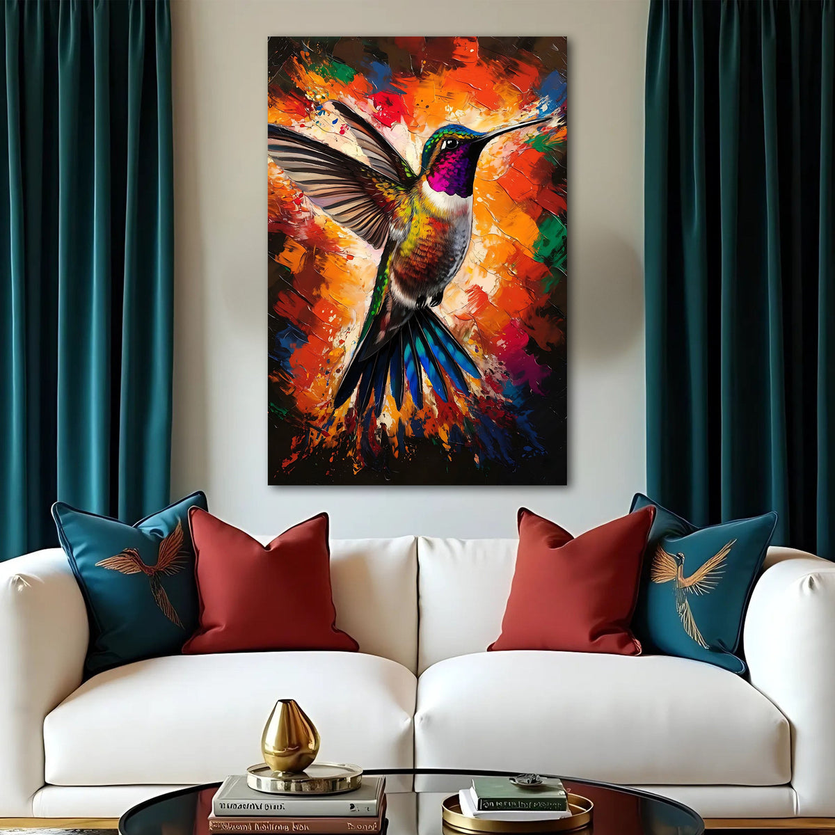 Humming Bird Abstract Canvas Wall Art