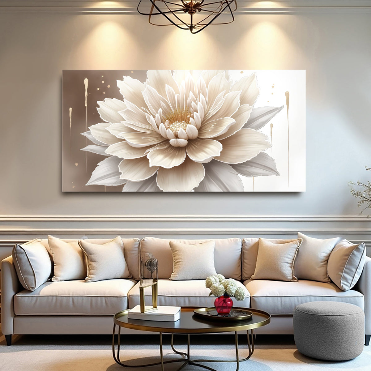 Single Beige Flower Abstract Canvas Wall Art