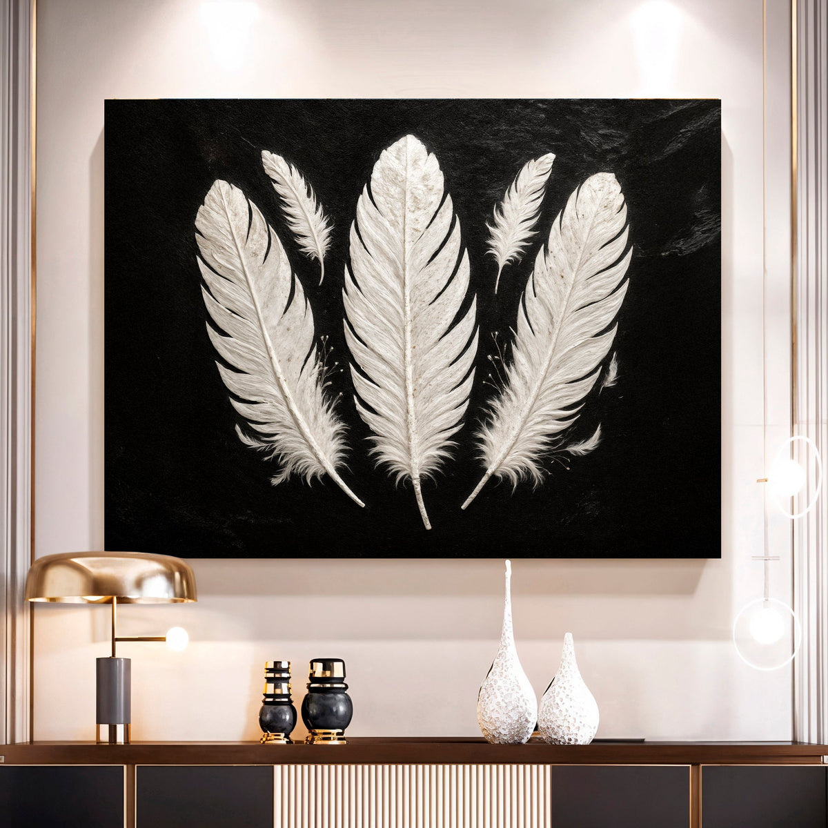 Minimalist Monochrome Feather Canvas Wall Art
