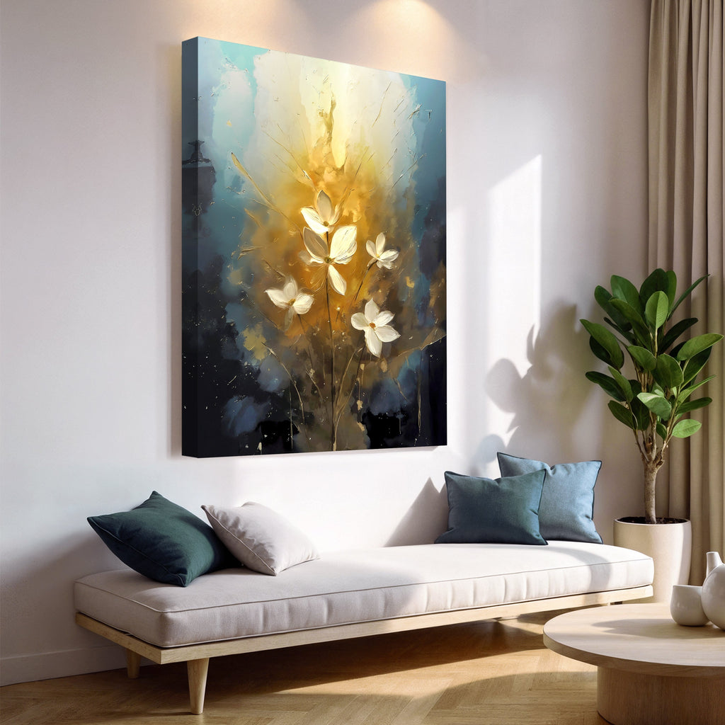 Golden Glow Elegant Flower Canvas Wall Art