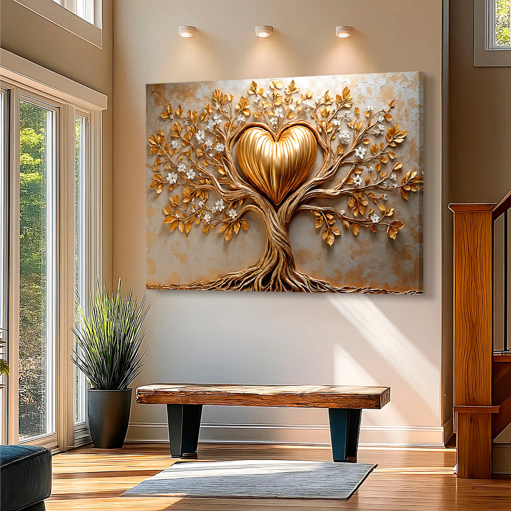 Golden Tree Heart Canvas Wall Art