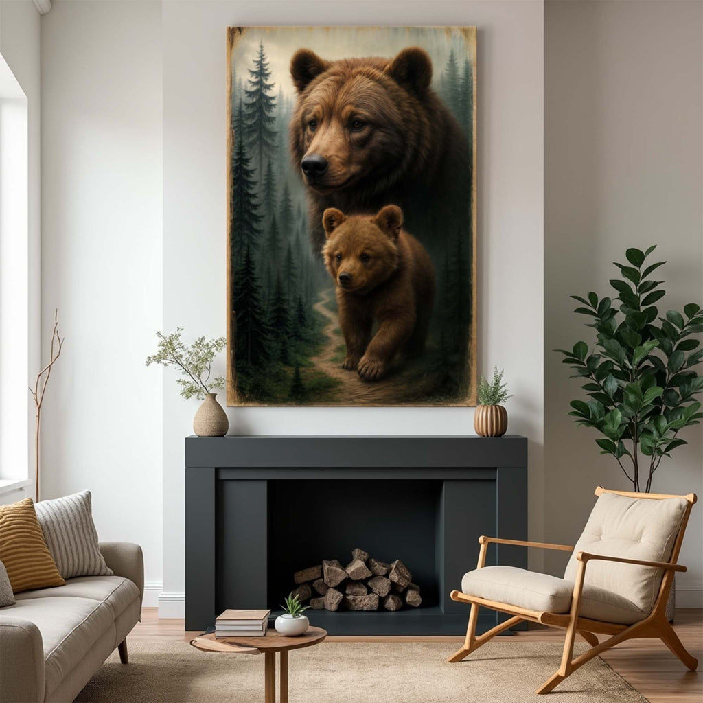 Path of the Wild Kin Bear and Cub Canvas Wall Art