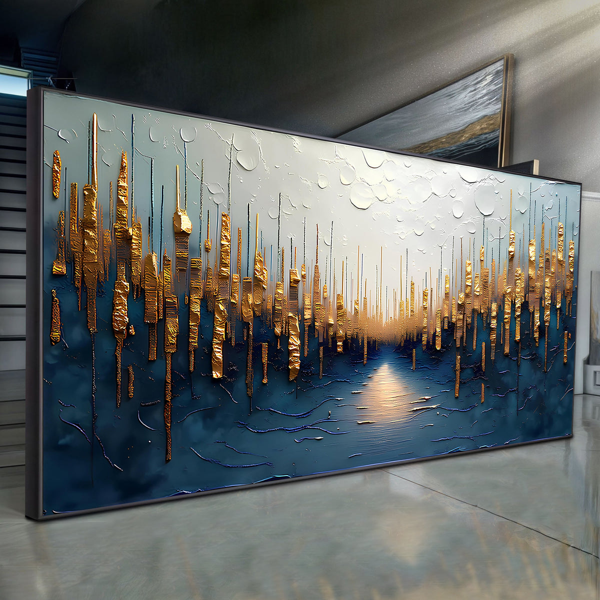 Golden Forest Reflection Abstract Canvas Wall Art