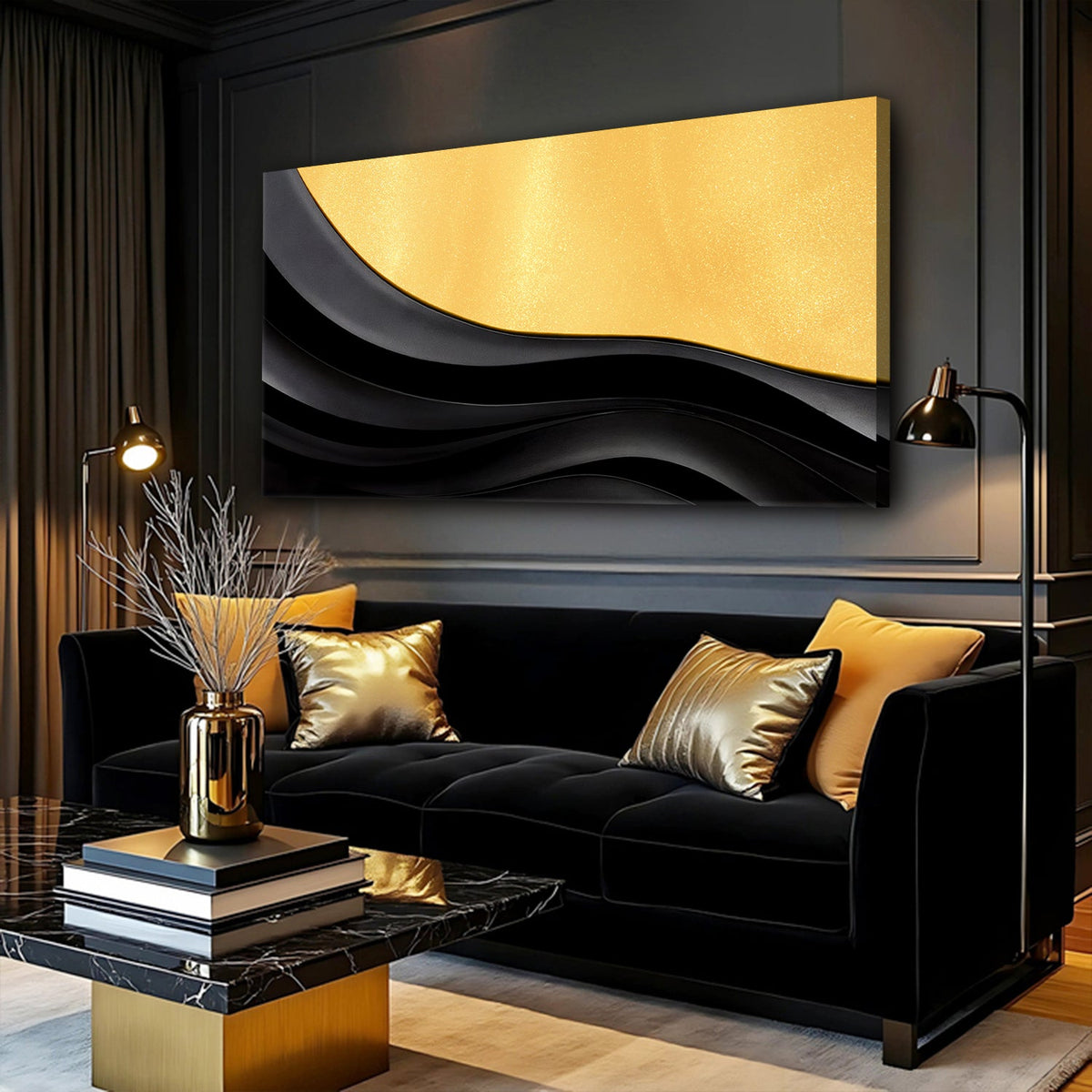 Black And Gold Minimalist Abstract Canvas Wall Art VIII