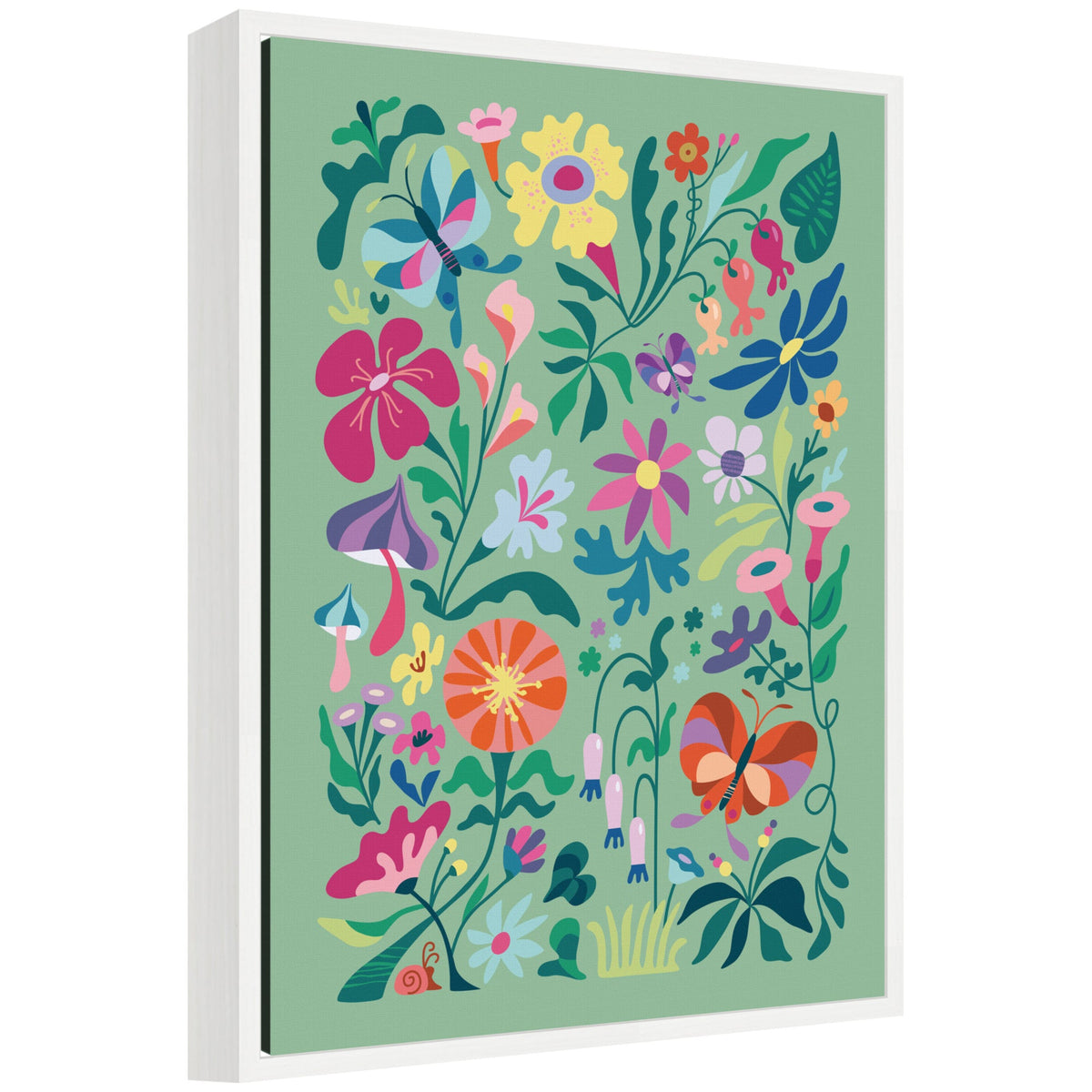 Sylvie Wild flowers and Butterflies Framed Canvas by Rachel Lee