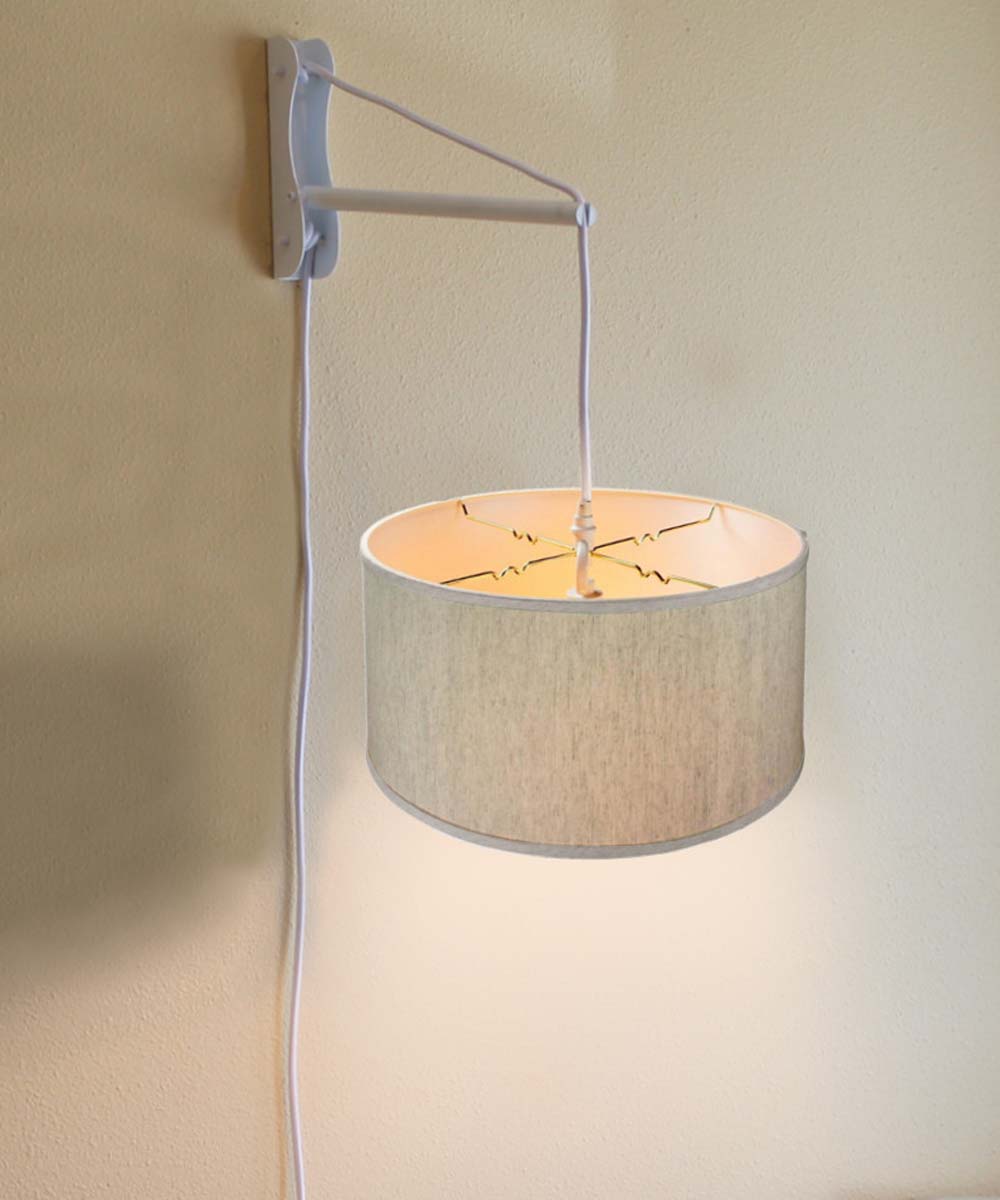 Home Concept MAST Plug-In Wall-Mount Pendant Light 1-Light White Cord/Arm Textured Oatmeal Shade - 18"W