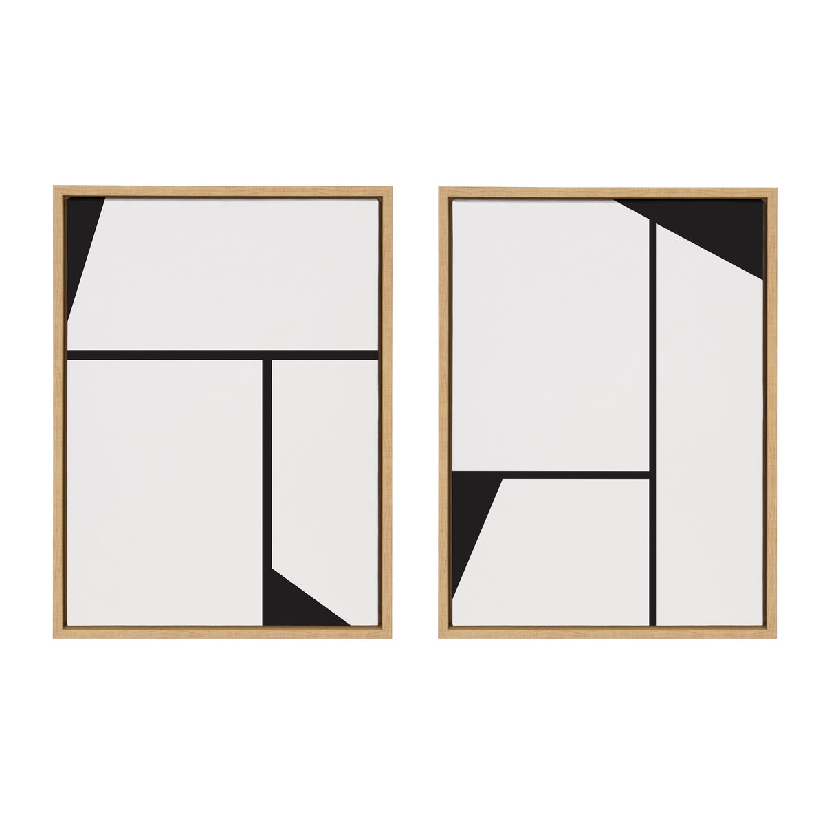 Sylvie Sleek Luxe Minimalist Black and White Abstract Framed Canvas Art Set of 2 by The Creative Bunch Studio