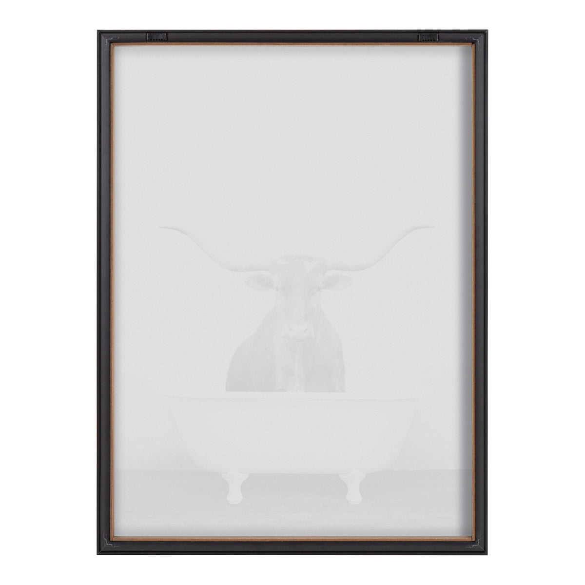 Blake Longhorn BW Bathroom Framed Printed Glass by Amy Peterson Art Studio