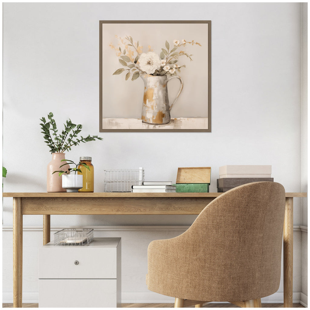 Sylvie Pitcher with Flowers Boho Country 1 Framed Canvas by The Creative Bunch Studio