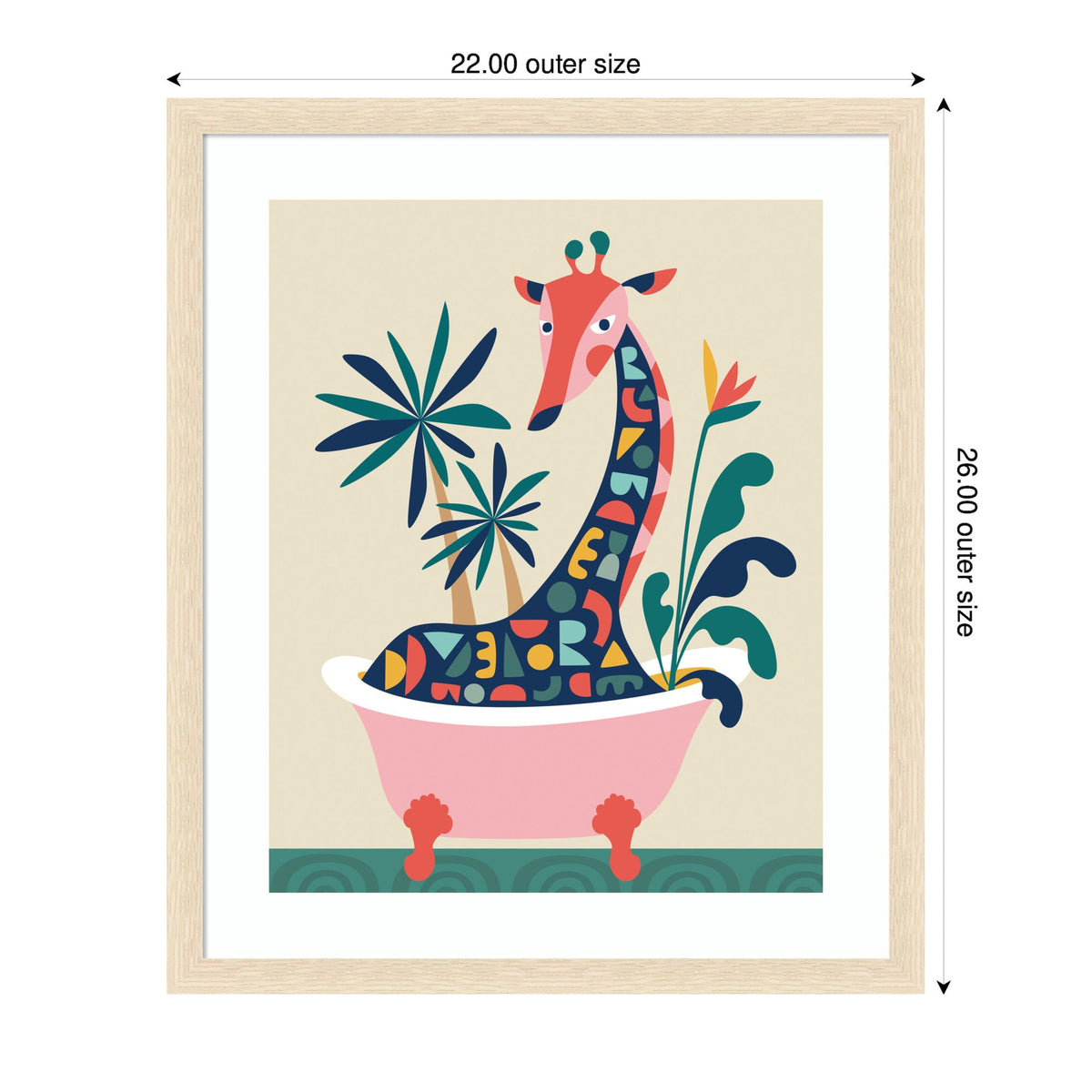 Framed Art Mid Century Modern Giraffe in Bathtub by Rachel Lee