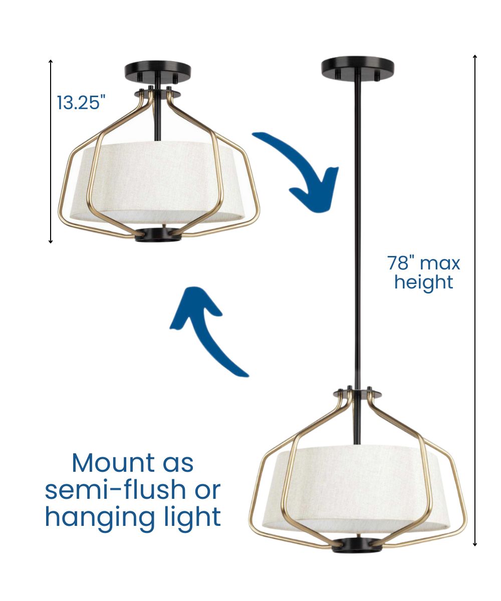 Progress Lighting Hangar 2-Light 16"w Semi-Flush Mount/Pendant Light Convertible Light Fixture Antique Bronze