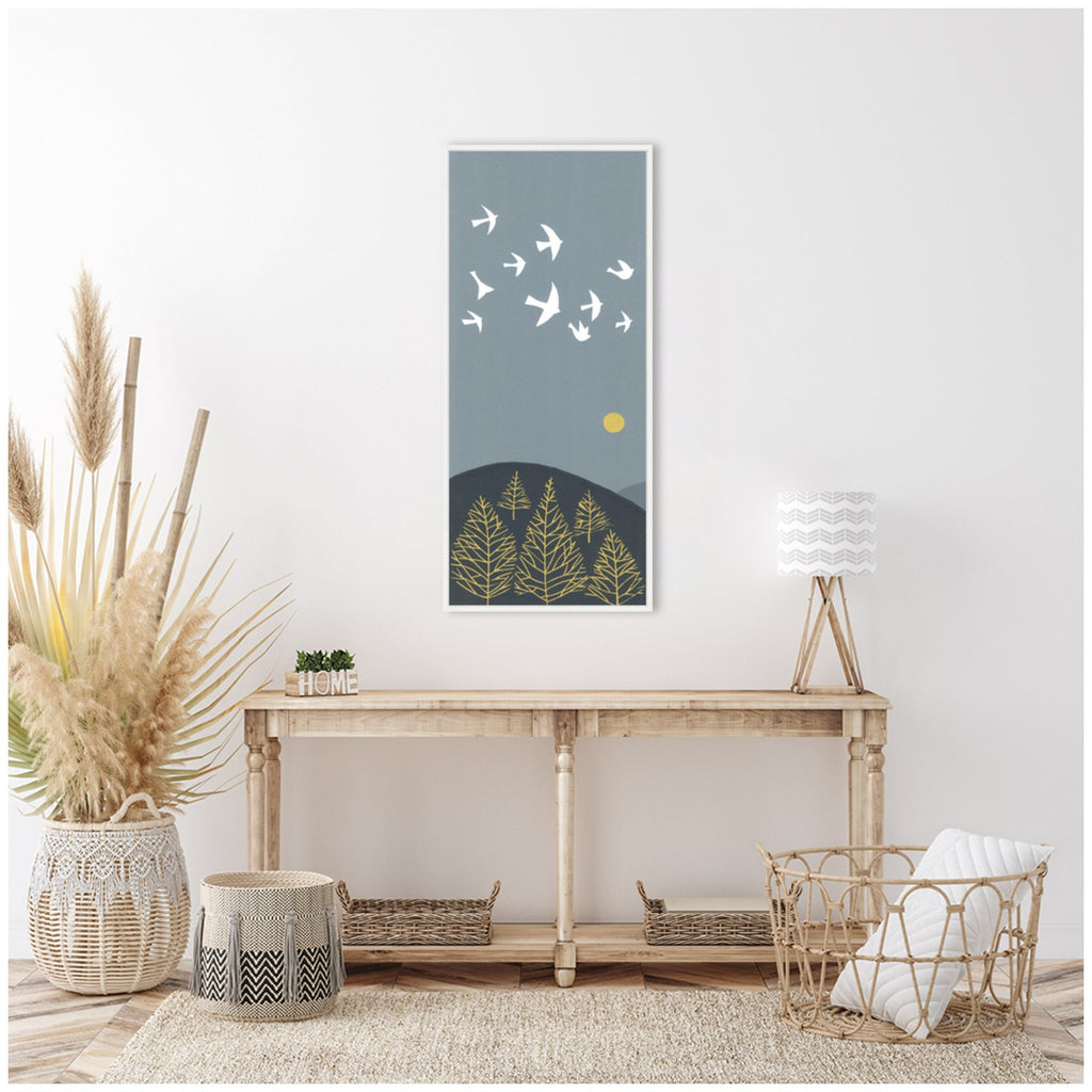 Sylvie Hilltop Flight Linocut Bird Framed Canvas by Giuliana Lazzerini