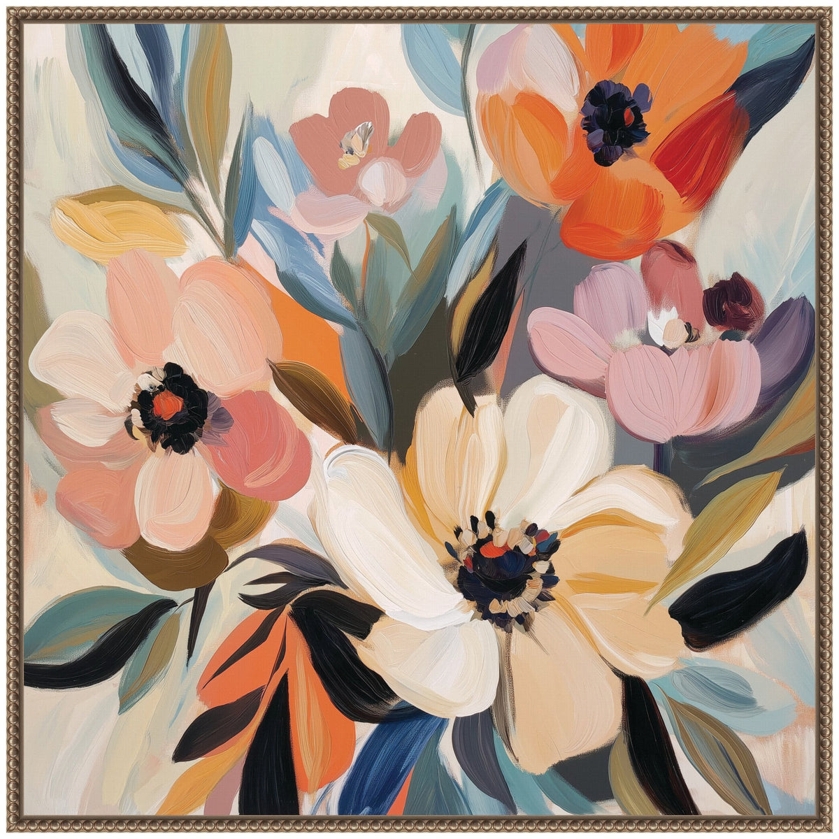 Sylvie Garden Bloom Abstract Bouquet I Framed Canvas by The Creative Bunch Studio