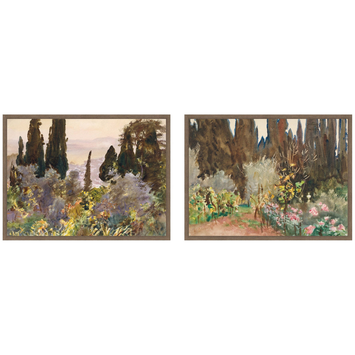Granada 1912 & Gardens at Florence John Singer Sargent 2 Piece Framed Canvas Wall Art Set by Nostalgia Prints