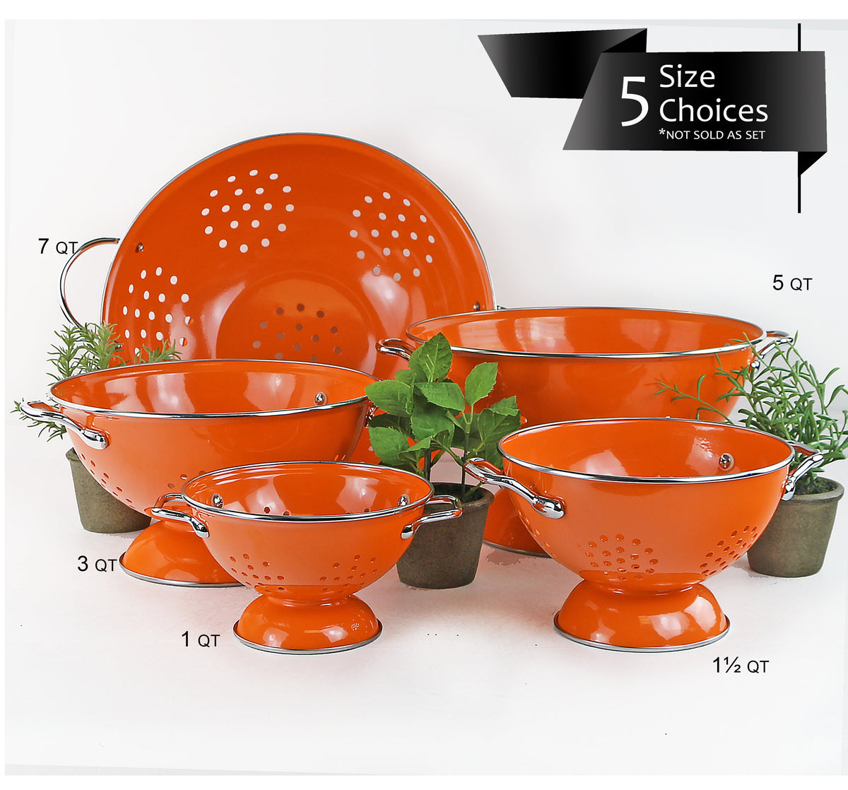 Powder-Coated Steel Colander, Orange