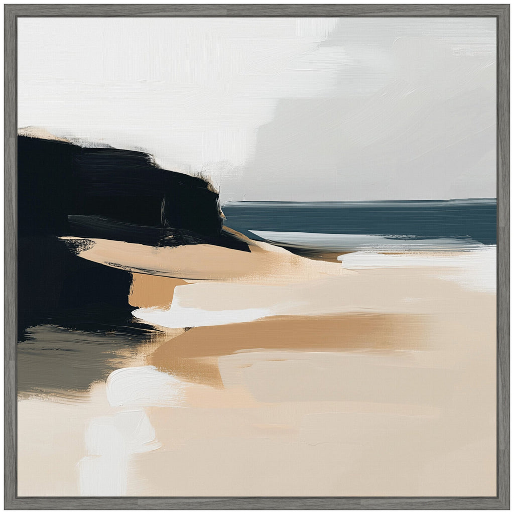 Sylvie Coastal Sand Modern Abstract Landscape I Framed Canvas by The Creative Bunch Studio
