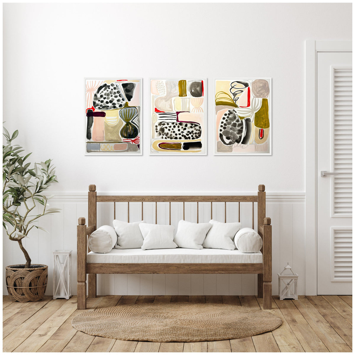 Sylvie Abstract 1, 2 and 3 Framed Canvas Art Set by Emma Daisy