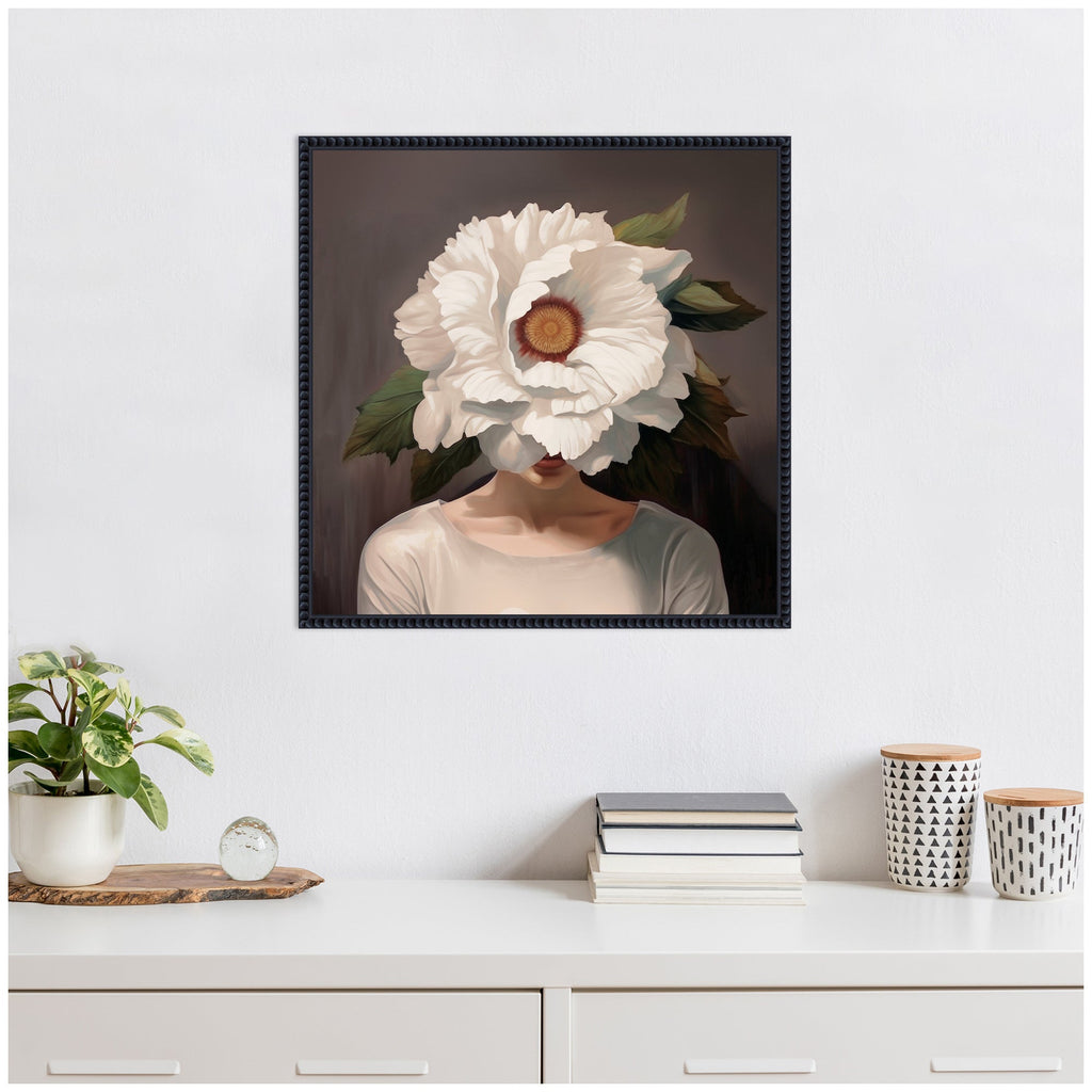 Sylvie White Flower Woman Portrait Framed Canvas by The Creative Bunch Studio