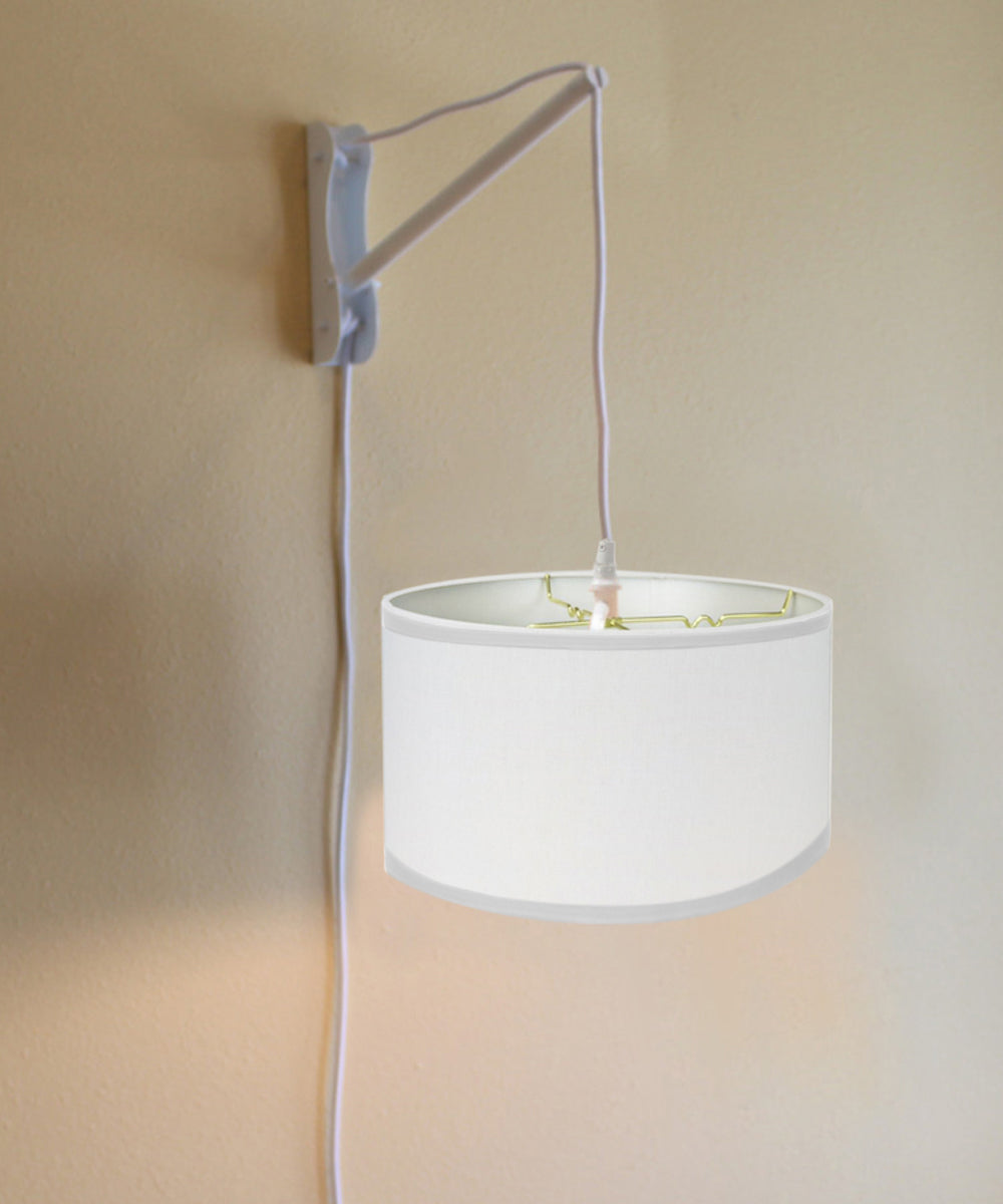 Home Concept MAST Plug-In Wall-Mount Pendant Light, 2-Light White Cord/Arm with Diffuser, White Linen Shade 18x18x10