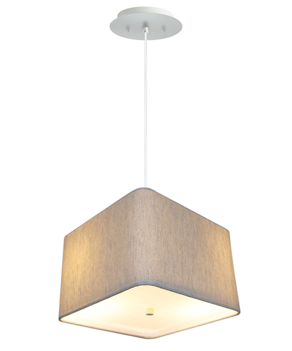 16" W 2 Light Pendant Rounded Corner Square Oatmeal Drum Shade with Diffuser, White Cord