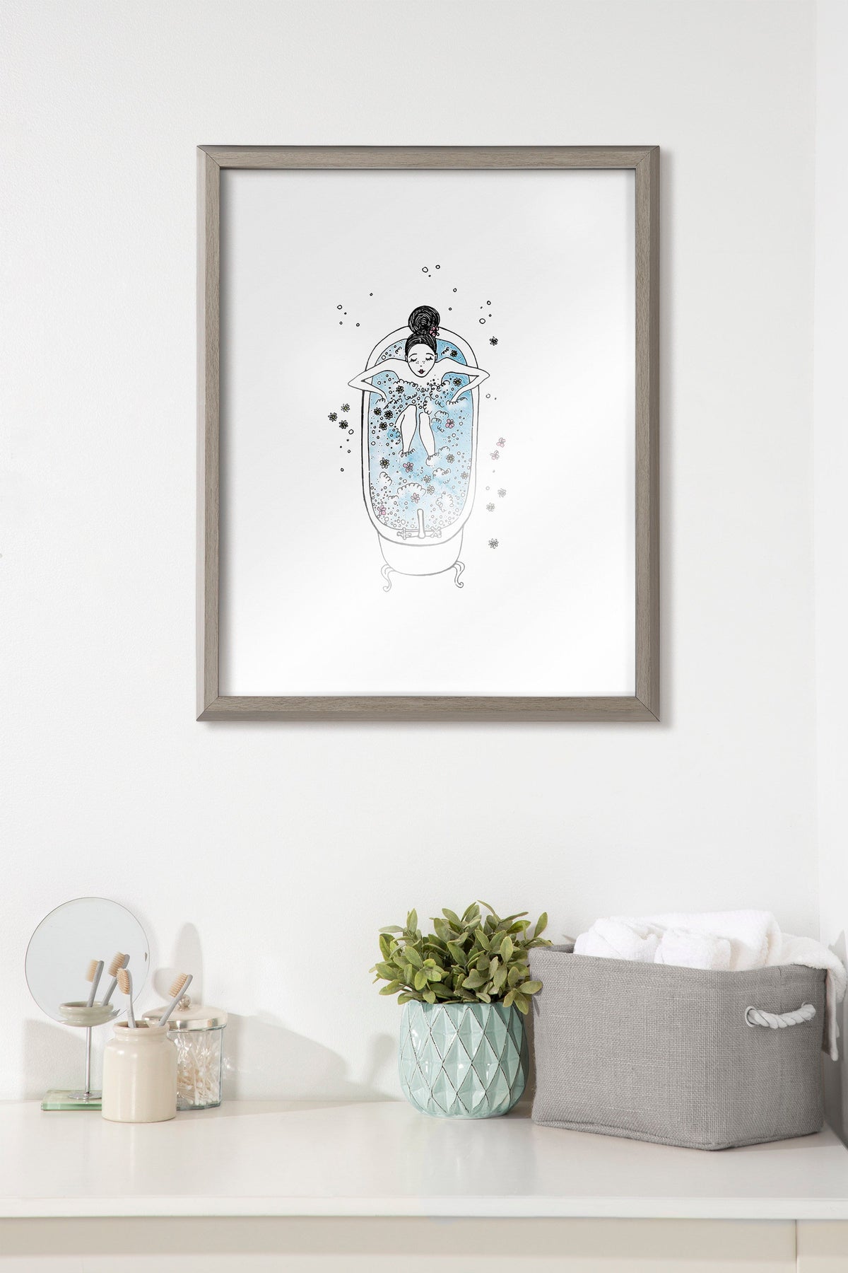Blake Girl in a Bath Framed Printed Glass by Viola Kreczmer