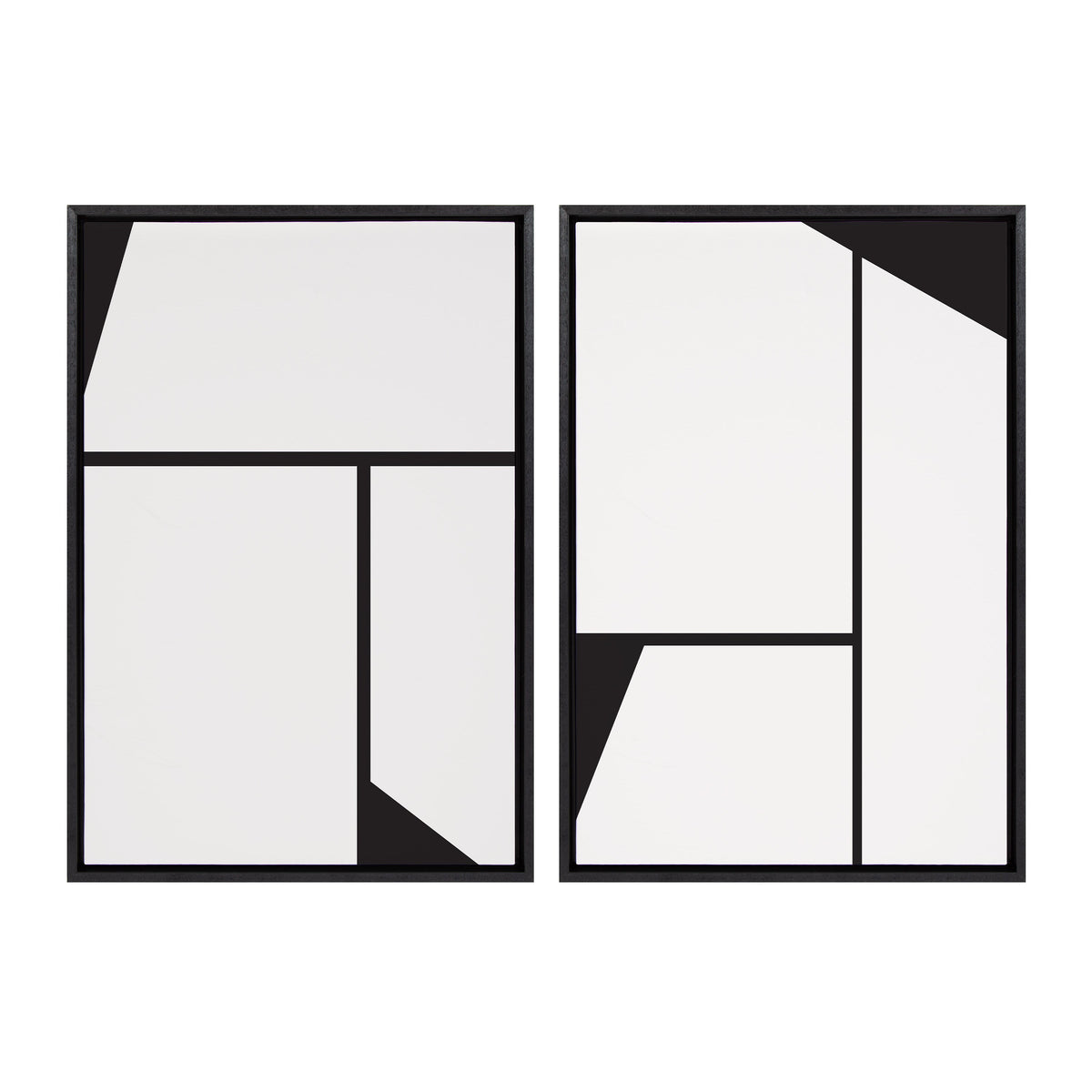Sylvie Sleek Luxe Minimalist Black and White Abstract Framed Canvas Art Set of 2 by The Creative Bunch Studio