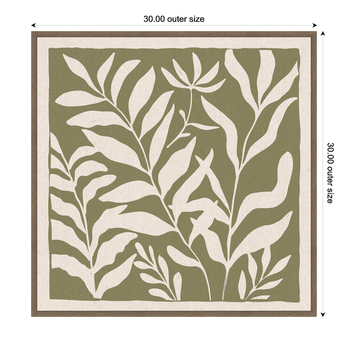 Sylvie Modern Minimalist Botanical Green and Neutral Linen Framed Canvas by The Creative Bunch Studio