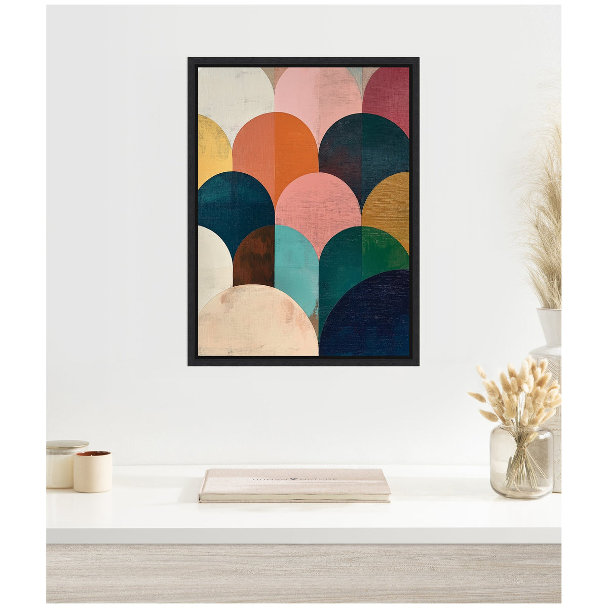 Sylvie Minimalist Geometric Abstract Jewel Tone Framed Canvas by The Creative Bunch Studio