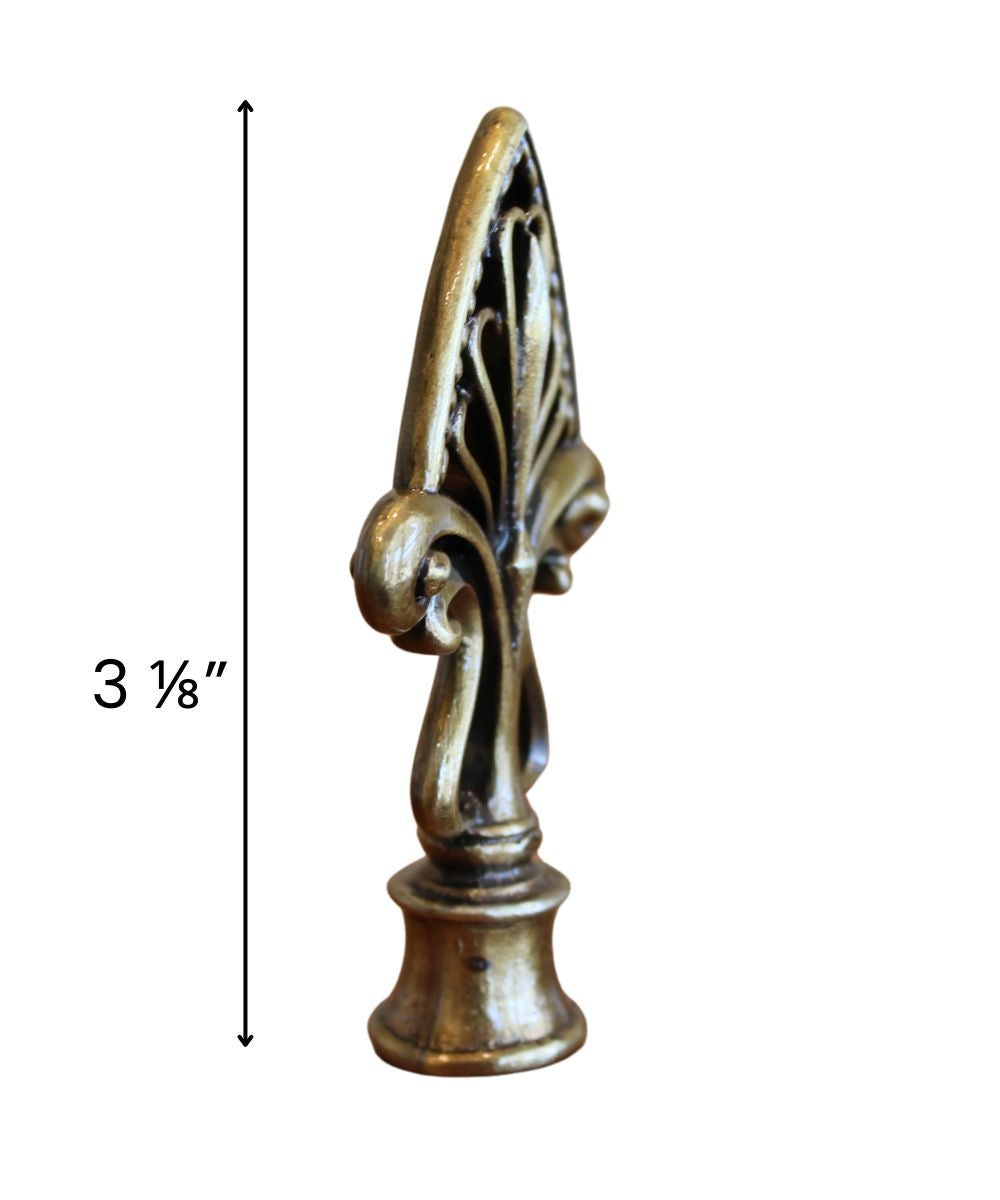 Vintage Filigree Lamp Finial Antique Brass, 3.2"h