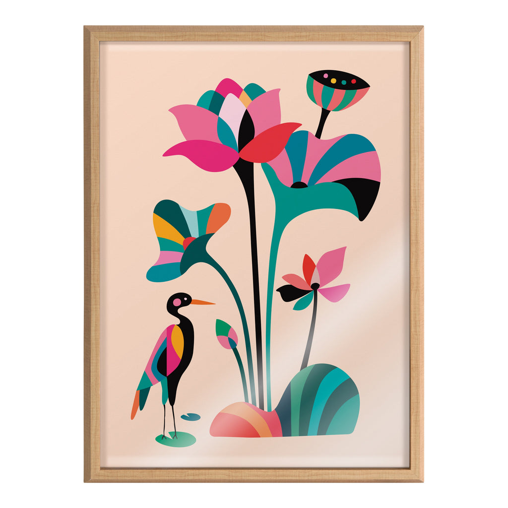 Blake Mid Century Modern Lotus Framed Printed Glass by Rachel Lee of My Dream Wall