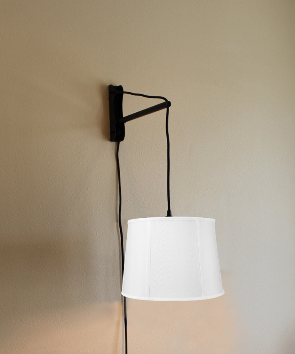 Home Concept MAST Plug-In Wall-Mount Pendant Light 1-Light Black Cord/Arm Drum White Shade - 12"W